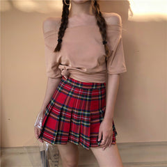 High waist lattice pleated skirt KF50102