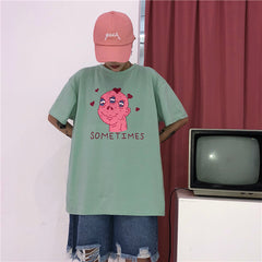 Harajuku Three-eyed Monster Couple Tshirt  KF24004