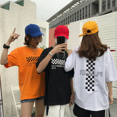 Harajuku Couple Black and White Plaid T-Shirt KF30363