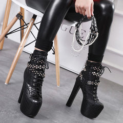 Punk black high heels KF90807