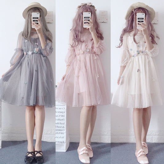 Flower mesh dress KF9404