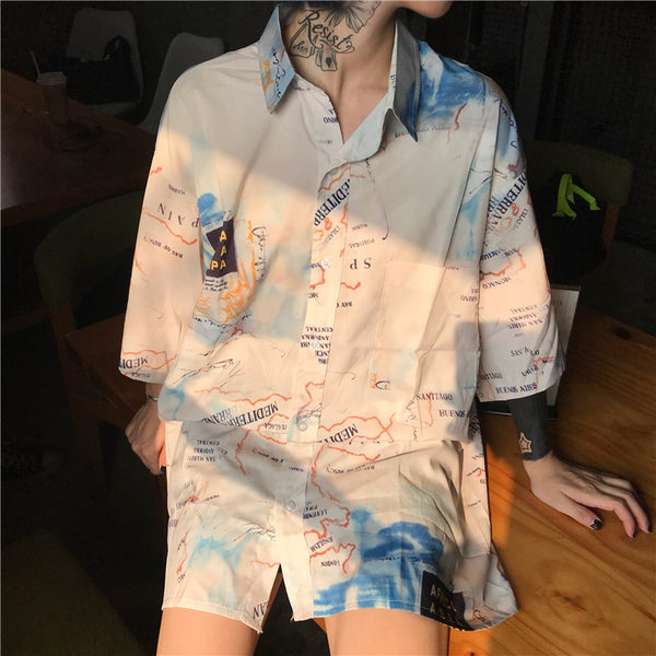 Vintage nautical illustration printed short sleeve t-shirt KF2362