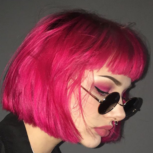 Rose red short straight wig KF9567