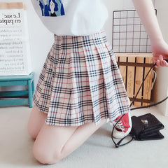 Apricot Grid Pleated Skirt KF50006