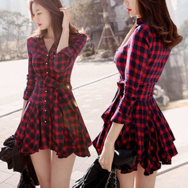 Fashionable Red Plaid Dress KF26006