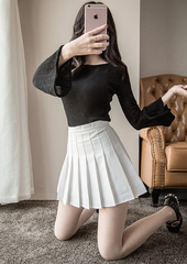 Winter wool Thicken  high waist plaid skirt KF25066