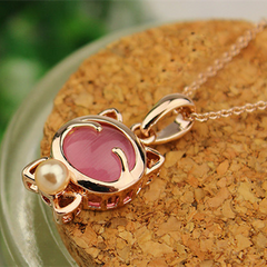 White/Pink Kitty Opal Necklace Ring  KF2081