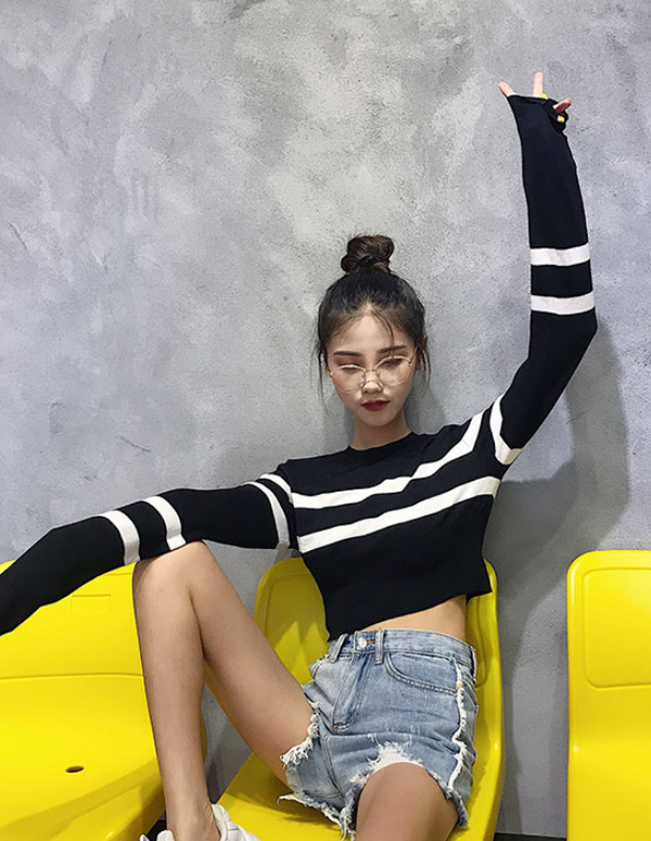 Knit long sleeve sweater KF2354