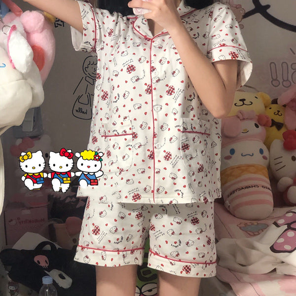 cute short sleeve pajamas set  KF83625