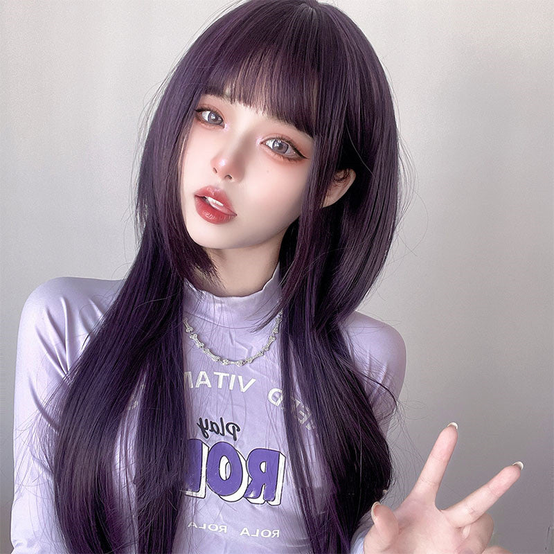 Purple long straight hair wig  KF82686
