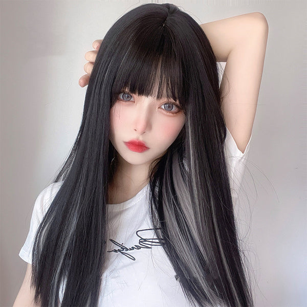 Harajuku Black Silver Wig  KF82326