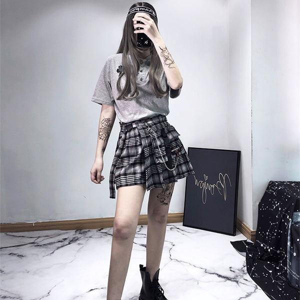 Ulzzang black plaid skirt KF90116