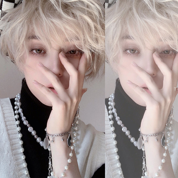 White Blonde Fluffy Short Wig   KF82687