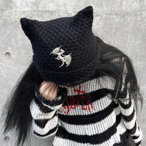 PUNK STRIPED KNITTED HAT  KF83157