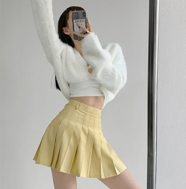 Yellow High Waist Pleated Skirt  KF81051