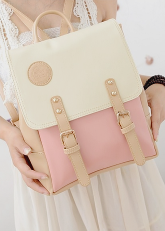 Brown and Beige Leather Bag KF60064