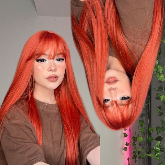Orange long straight wig KF81239