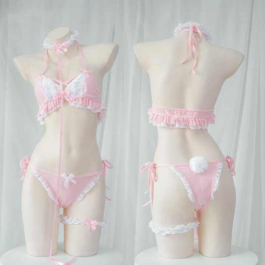 Cute pink lace bikini set  KF83597