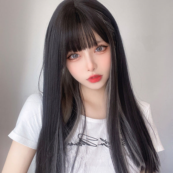 Harajuku Black Silver Wig  KF82326