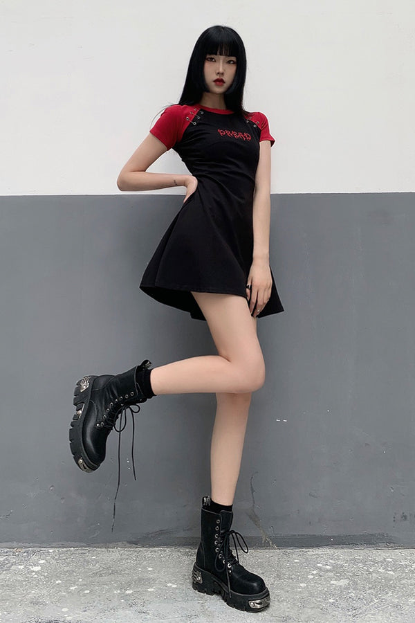 Red and black T-shirt dress  KF40038