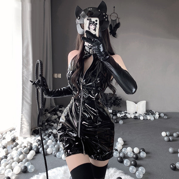 Black Patent Leather Lingerie Set  KF82872