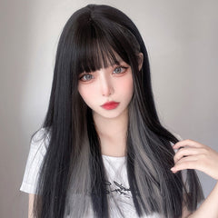 Harajuku Black Silver Wig  KF82326