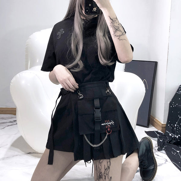 Ulzzang black plaid skirt KF90116