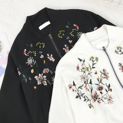 Flower Embroidered Bomber Jacket