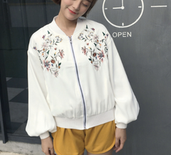 Flower Embroidered Bomber Jacket