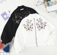 Flower Embroidered Bomber Jacket
