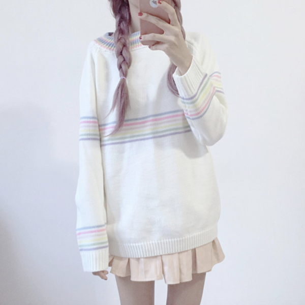 Pastel Rainbow Knitted Sweater KF40088