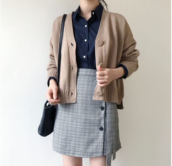 Plaid Button Tie Up Skirt KF40056