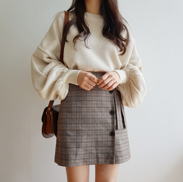 Plaid Button Tie Up Skirt KF40056