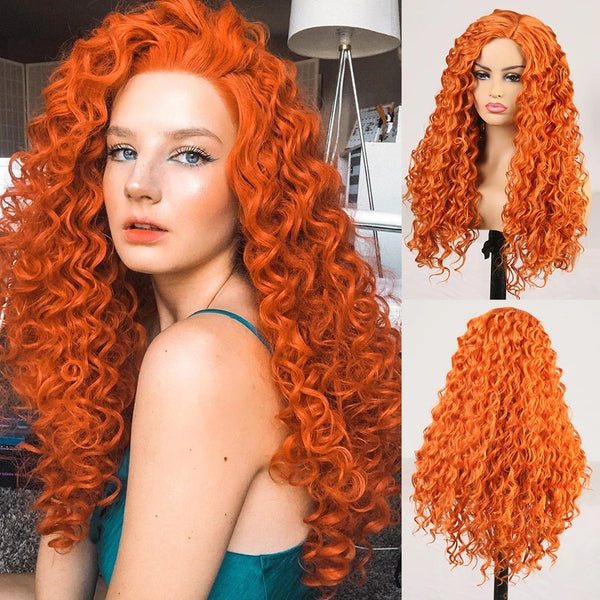 ORANGE LONG CURLY WIG KF82143