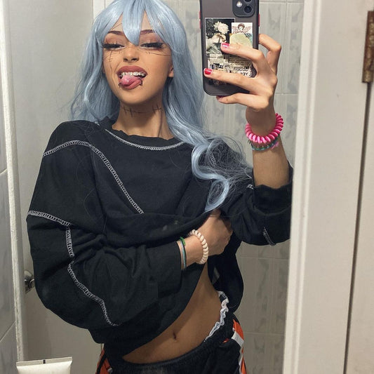 BLUE GRAY LONG STRAIGHT FLUFFY WIG KF50472