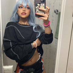 BLUE GRAY LONG STRAIGHT FLUFFY WIG KF50472