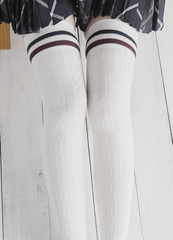 Striped Knit Thigh High Socks KF2076