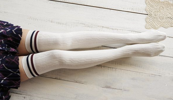 Striped Knit Thigh High Socks KF2076
