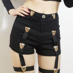 {Normal Version}Punk Tiger Garter Black High Waist Shorts  KF2044