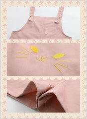 White/Pink/Blue Kawaii Cat Embroidery Suspender Shorts  KF2036