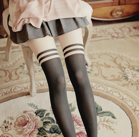 Double Striped Thigh High Tights KF2080
