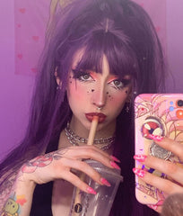 Purple long straight wig KF9414