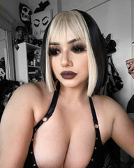 Black and yellow short straight wig KF81755